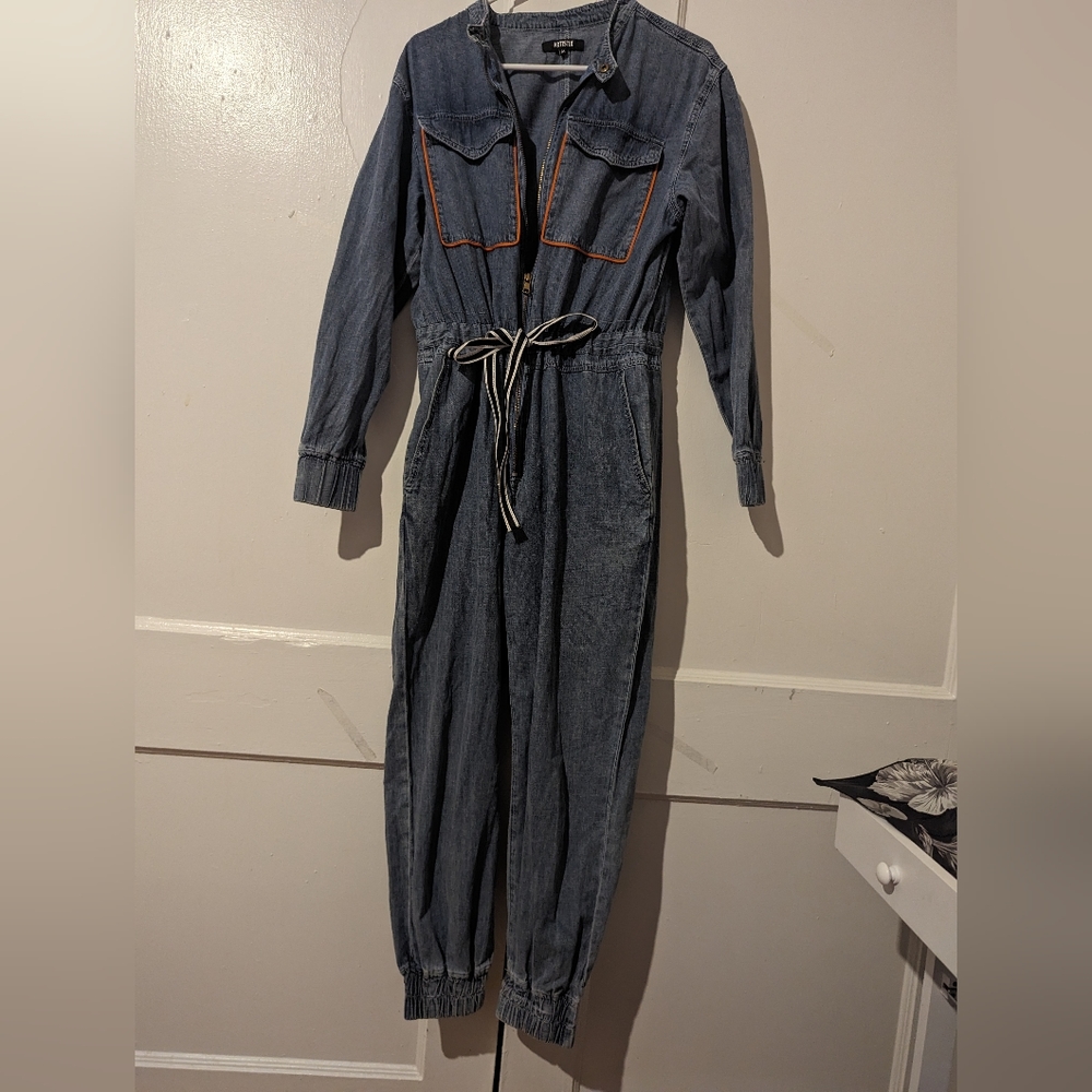 Long sleeve denim jumpsuit